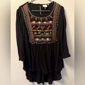 Anthropologie black embroidered metal embellished boho flowy eclectic blouse